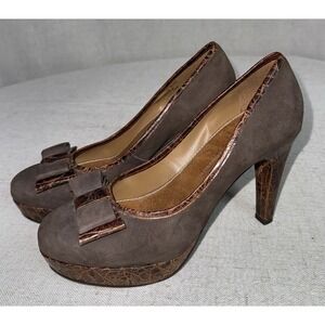 Women's 8.5 Schuler & Sons Of Philadelphia Anthropologie Brown Suede Bow Heels